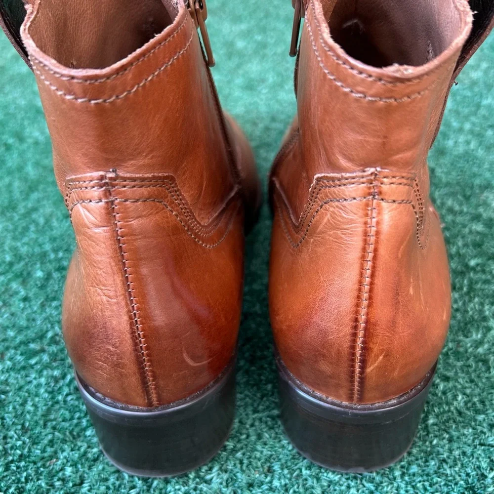 Paul Green Niche Pointed Toe Boot Leather Cognac Tan Brown 4.5